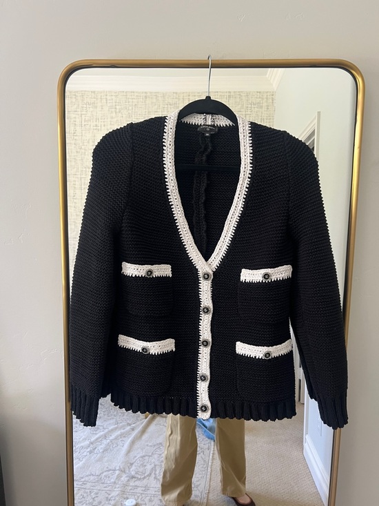 CHANEL Jackets & Blazers - Black Knit Cardigan with White Trim - Classic Contrast Jacket